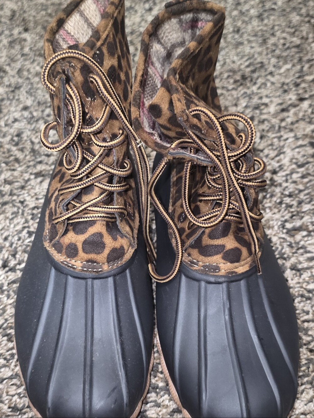 TOP Moda Leopard Print Winter Duck Boots in Brown and Black